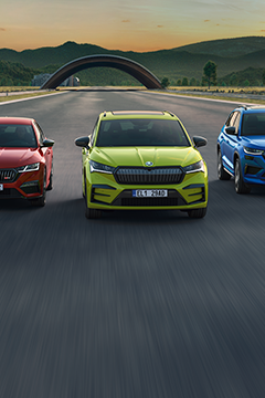 SKODA modellek naplementében az úton